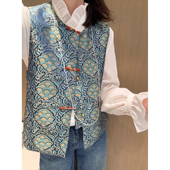 非遗真丝宋锦提花手工盘扣新中式 祥瑞九子菩提 马甲坎肩外套女