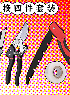 新款园艺果木苗嫁接刀修枝剪刀修枝锯嫁接膜四件套装园林芽接工具