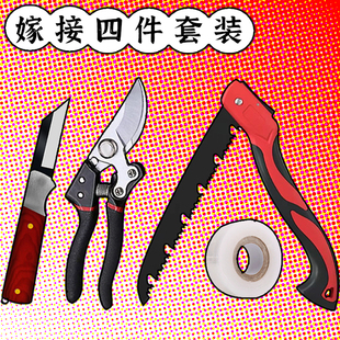 新款园艺果木苗嫁接刀修枝剪刀修枝锯嫁接膜四件套装园林芽接工具