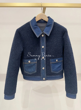 26春夏新款Mj*~法式时尚优雅气质拼接口袋牛仔夹克短外套上衣