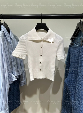24春夏SD法式气质白色修身翻领弹力拉伸打底针织衫上衣SFPPU02234