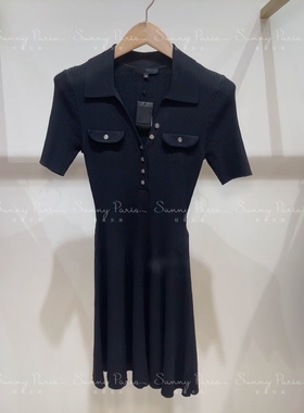 24春夏M@JE法式优雅气质V领单排扣螺纹收腰针织连衣裙MFPRO03436