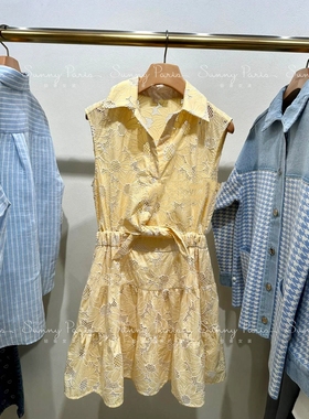 24春夏S@NDRO镂空勾花系结露腰无袖衬衫领荷叶边连衣裙SFPRO03753