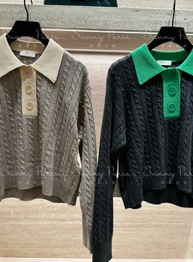 23秋冬SD法式学院风拼色polo领毛衣针织衫上衣4色SFPPU01728