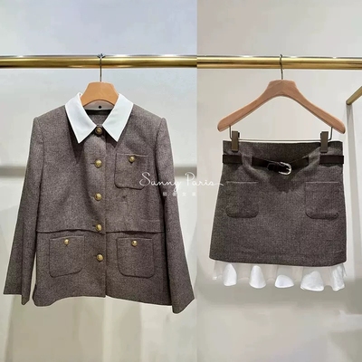 必入款~25秋冬新款SD法式时尚复古金属扣小香风千鸟格短外套+半裙