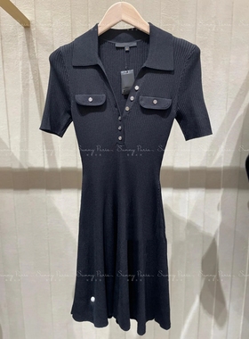 24春夏M@JE法式甜美时尚V领收腰黑色针织连衣裙短裙MFPRO03436