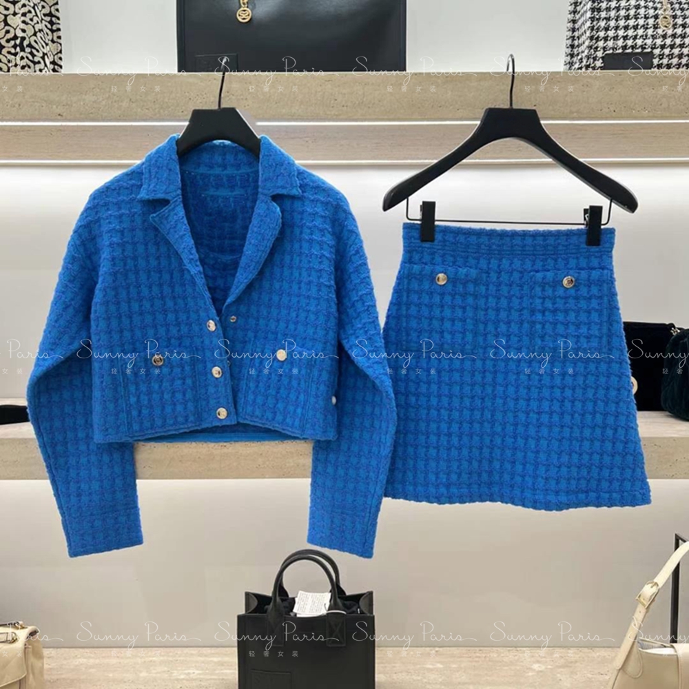 23春夏SD法式多巴胺翻领小香风针织开衫短外套+半裙SFPCA00737