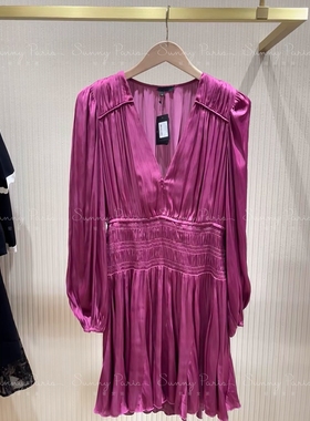 24早春新款M@JE法式优雅V领收腰长袖短款修身连衣裙MFPRO03360