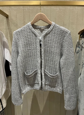24春夏mj*法式小香风羊毛亮丝混纺针织开衫圆领短外套