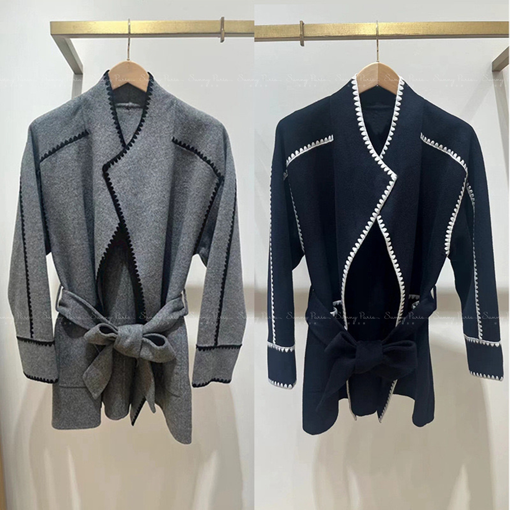 24秋冬M@JE法式气质系带贴袋收腰羊毛呢短外套大衣2色MFPOU01259