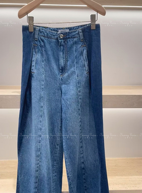 25春夏S@NDRO法式拼色接缝设计感随性宽松阔腿直筒牛仔裤SFPJ*714