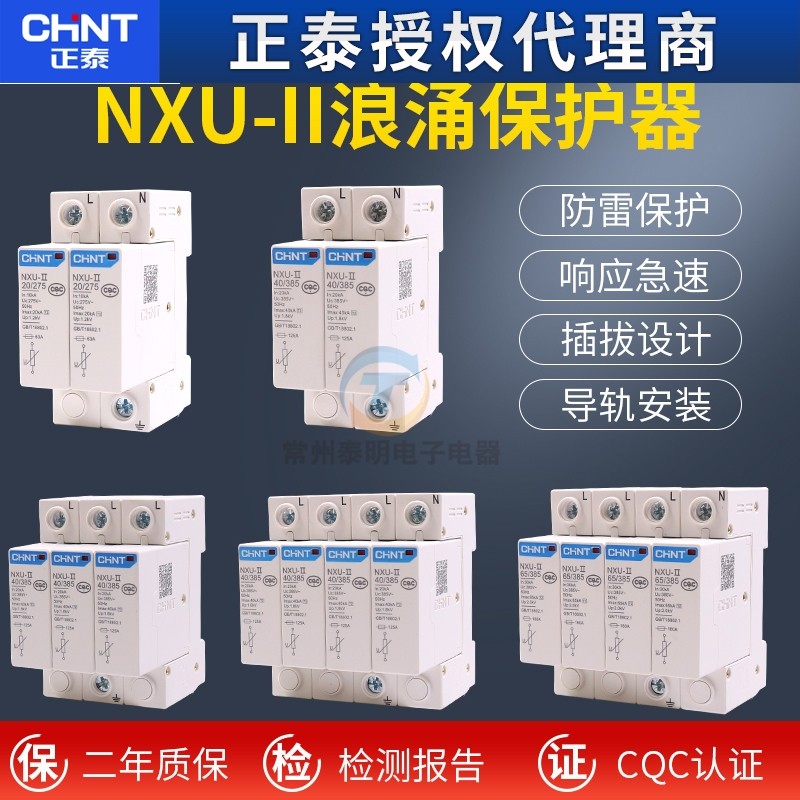 正泰浪涌保护器nxu二级电源防雷器避雷2p家用4p防雷击电涌保护器3