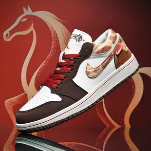 马年限定AJ莆田板鞋男女情侣款鞋空军一号男鞋子运动男学生棕褐色