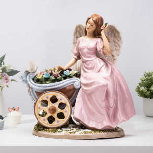 默认微瑕_外贸出口西班牙雅致高温陶瓷花车天使女孩鸽子家居摆件