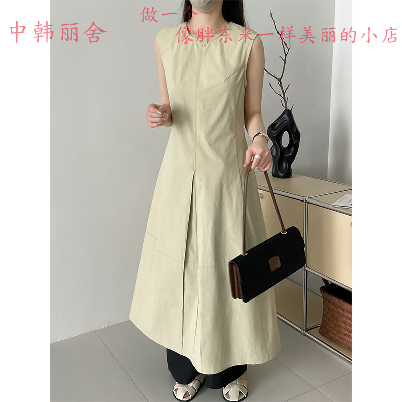 【反季促销】韩系气质圆领棉质背心连衣裙女收腰显瘦简约无袖吊带