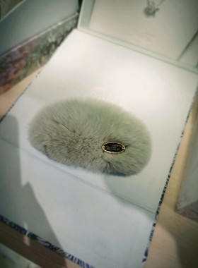 shes茜子专柜正品毛绒獭兔毛皮边夹嘎嘣夹发卡发饰