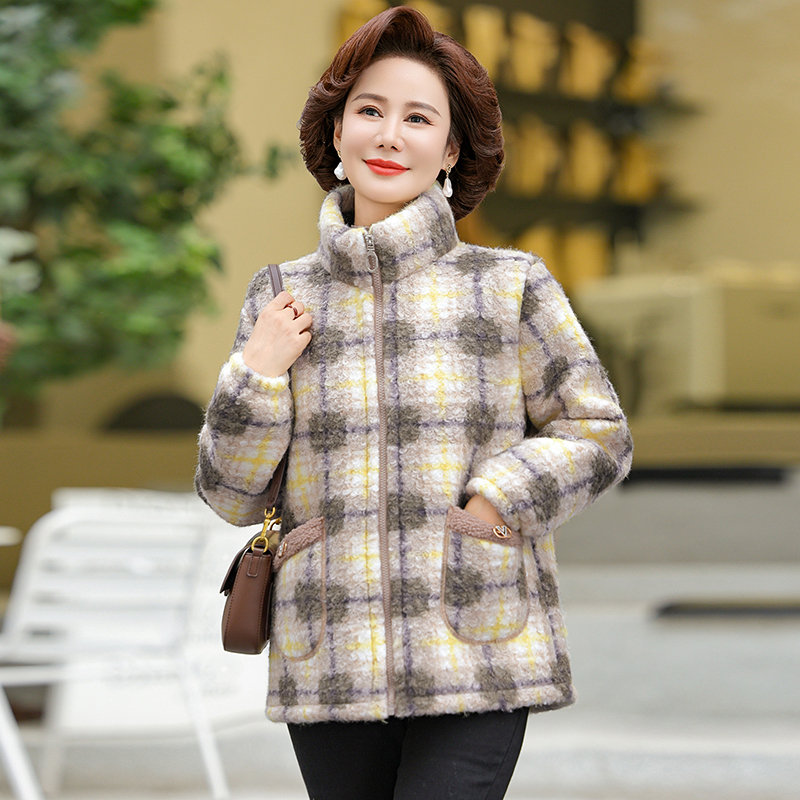 中年妈妈颗粒绒棉衣加绒加厚外套中老年女装2025新款棉服秋冬装