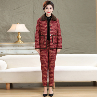 中老年时尚 套装 保暖两件套 妈妈加绒加厚棉衣棉裤 冬季