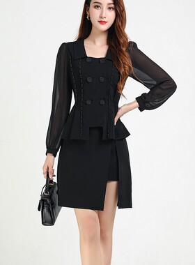 JRSH2025秋冬新款衬衫女时髦修身显瘦衬衣洋气收腰九分袖上衣黑色