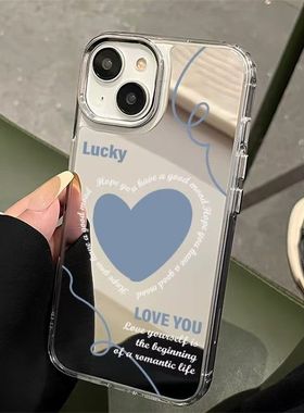 简约蓝色爱心线条适用三星s24ultra手机壳硅胶镜面s23+少女s21fe简约a55高级a54a53a52防摔note20/a35a25/a34