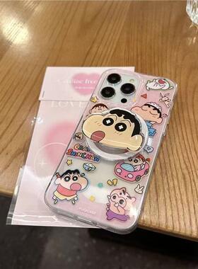 卡通蜡笔小新磁吸支架适用三星s25ultra手机壳硅胶s24fe小众s23+新款s22s21高级感a15a16a05保护套a54a55防摔