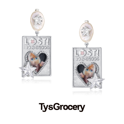TysGrocery 22 Pray 2 「Lost牌」寻物启事珍珠镶嵌耳环