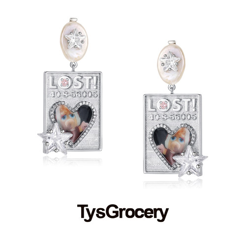 TysGrocery 22 Pray 2 「Lost牌」寻物启事珍珠镶嵌耳环