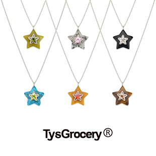 TysGrocery 25 天然石镶嵌宝石五角星项链