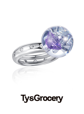 TysGrocery 23 Faux2 宝石与碎钻琥珀树脂戒指