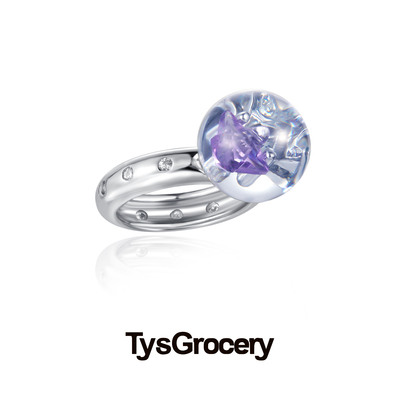 TysGrocery 23 Faux2 宝石与碎钻琥珀树脂戒指