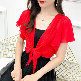上衣大码 披肩夏季 百搭外搭配裙子 宽松罩衫 披肩外套短款 女式 开衫