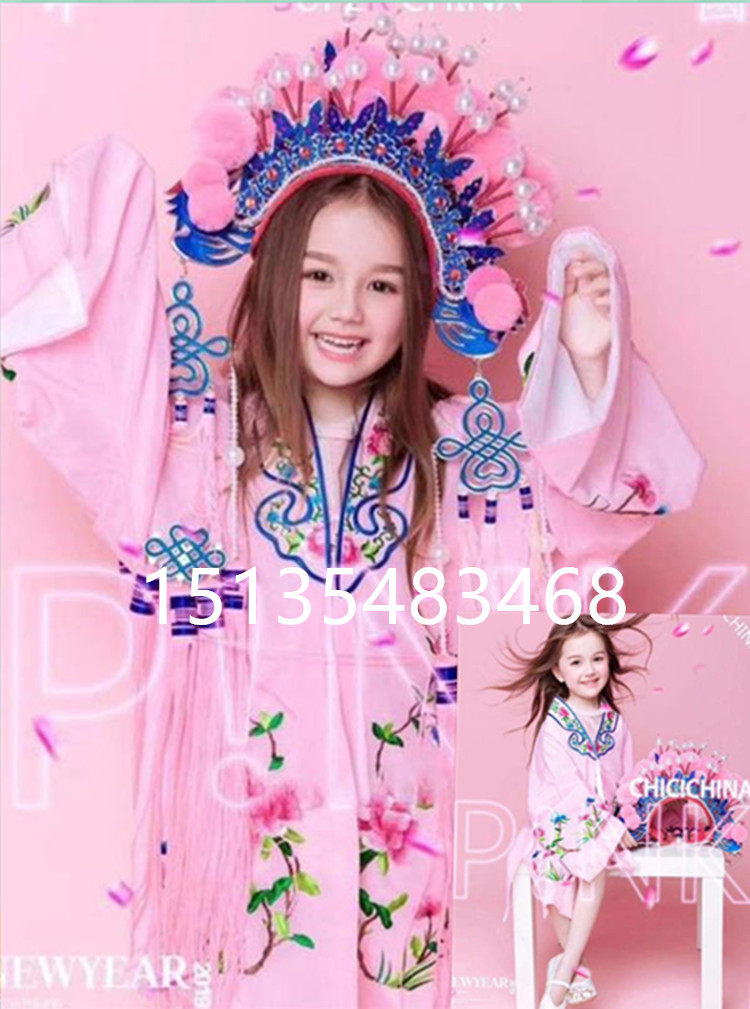 儿童小花旦绒球冠七星京剧影楼主题走秀戏曲头饰中国风凤冠国潮