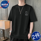男士 休闲五分半袖 夏季 宽松大码 百搭圆领T恤 新款 NASA潮牌纯棉短袖