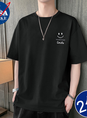 NASA潮牌纯棉短袖男士夏季新款宽松大码休闲五分半袖百搭圆领T恤