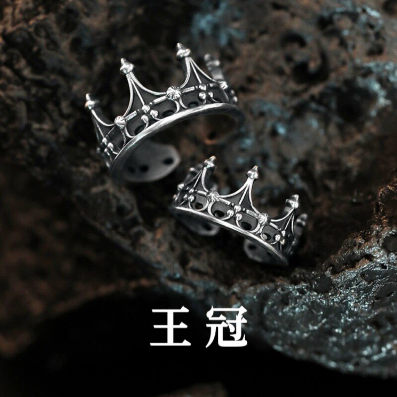 复古暗黑王冠戒指男女皇冠情侣对戒个性潮流哥特风高级感开口指环