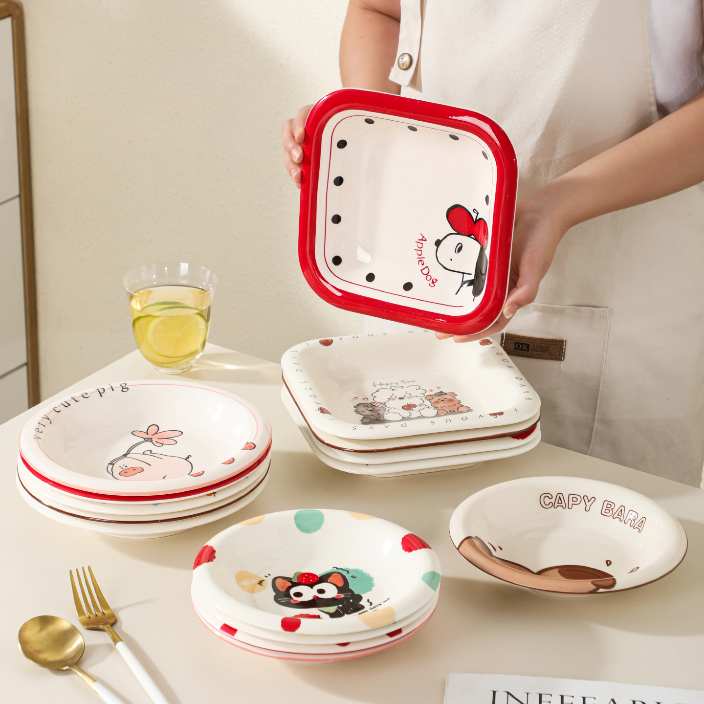 釉下彩卡通陶瓷盘家用菜盘子可爱网红餐具2025新款个人专用深饭盘