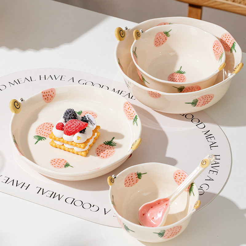 釉下彩小清新可爱草莓梨牛油果陶瓷餐具碗盘组合家用菜盘子汤碗饭,餐饮具,碗,淘宝优惠券,粉丝福利购,淘宝优惠卷