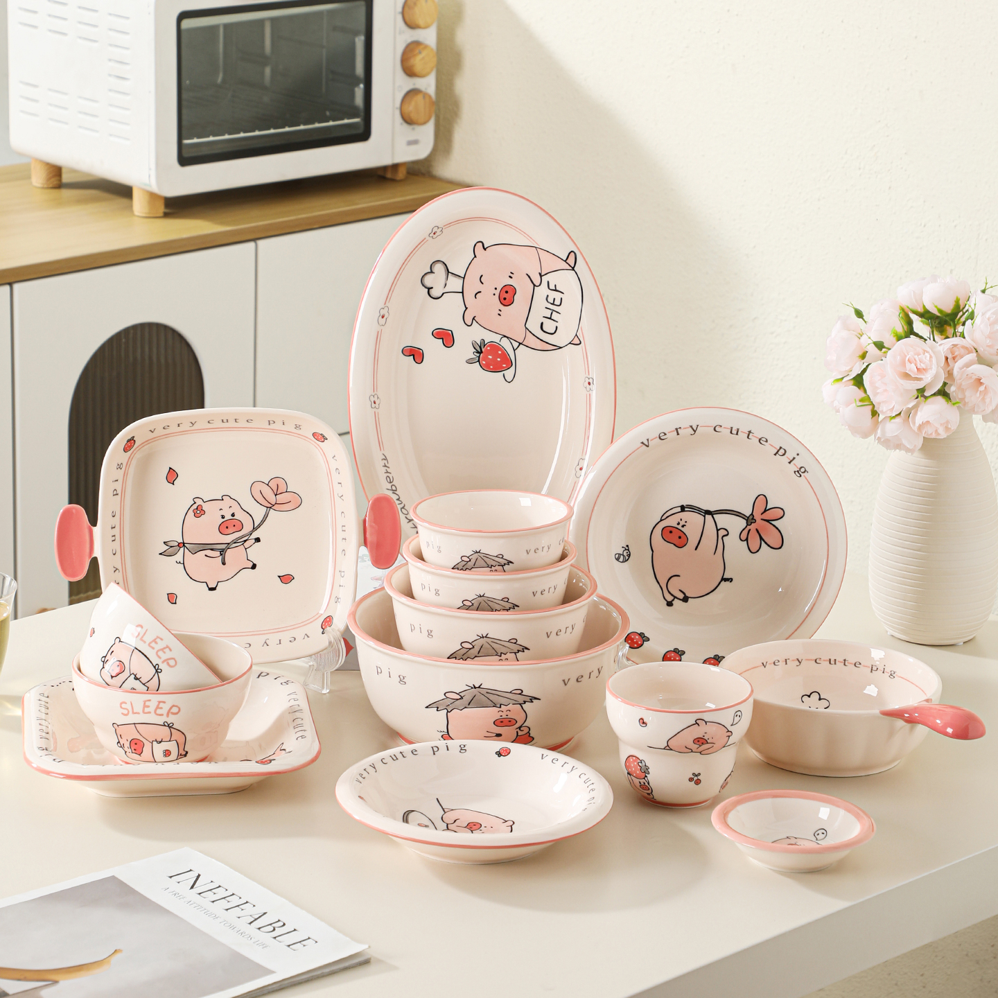 釉下彩陶瓷碗菜盘子家用餐具可爱卡通个人专用饭碗2025新款高颜值