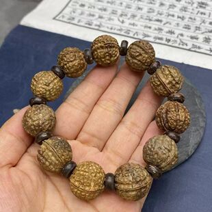 印尼沉香马拉ok手串 沉香雕刻核桃型手串 手工立体雕刻花药味浓郁