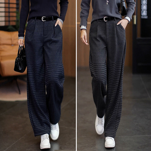 高腰显瘦宽松弯刀裤 休闲裤 子 女秋冬2025新爆款 加绒复古格子阔腿裤