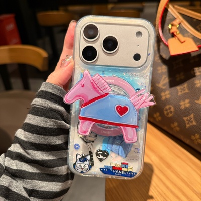 少女透明小香风磁吸小飞马磁吸支架适用iPhone17promax苹果16pro手机壳15全包链条轻奢14