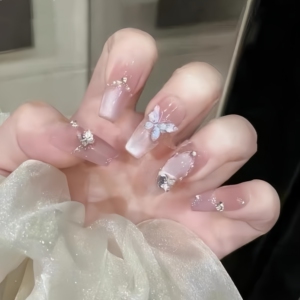 纯手工定制穿戴甲婚纱照美甲蝴蝶猫眼高级感假指甲贴片新娘光疗甲