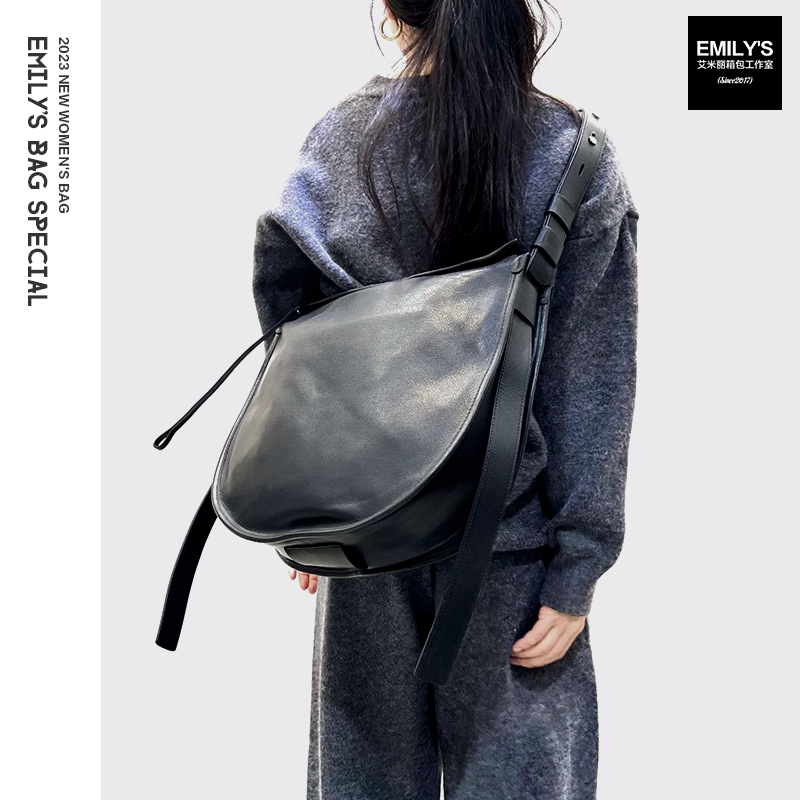 真皮斜挎托特包大复古马鞍包女包