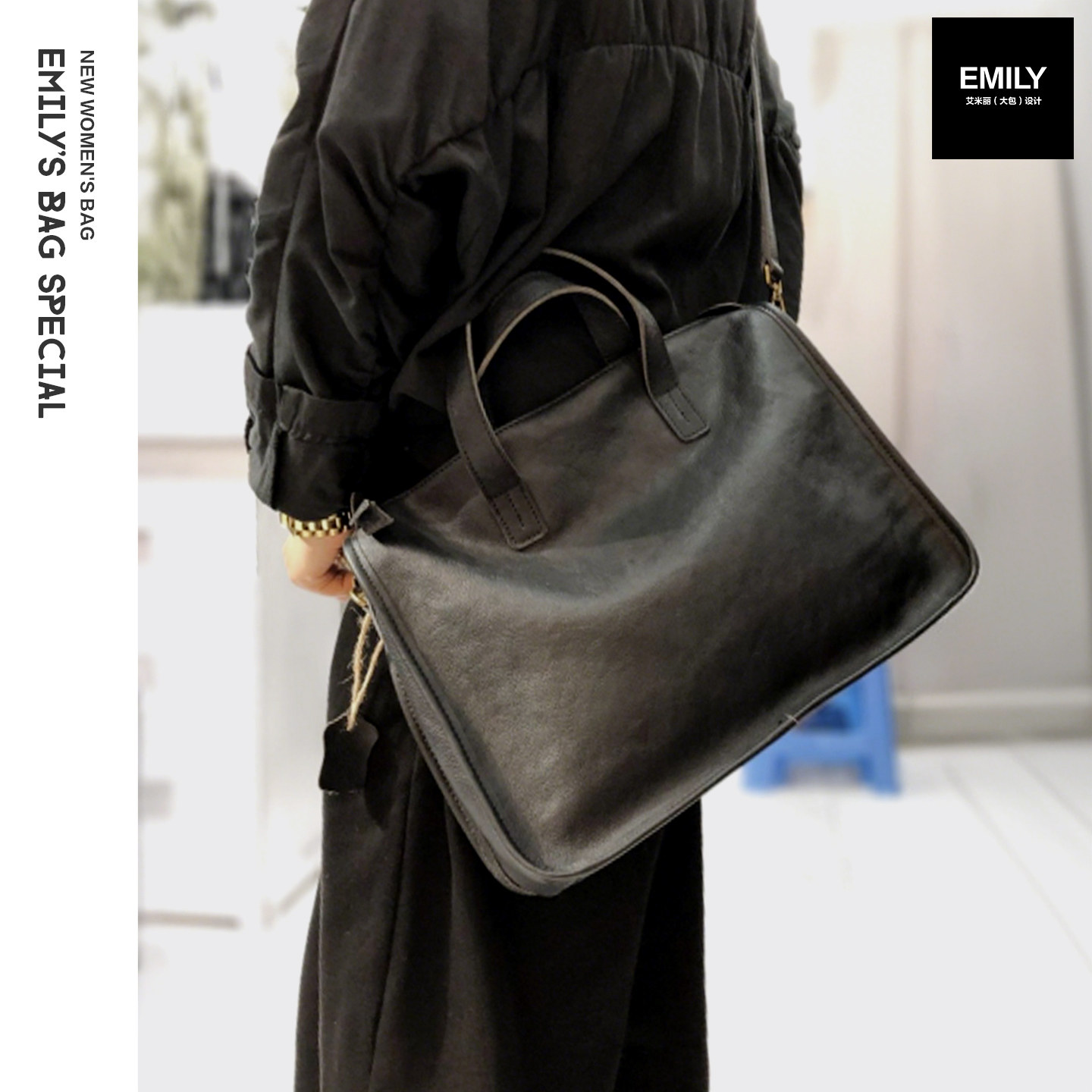 新款真皮女简约大容量复古休闲通勤电脑公文包托特包手提单肩斜挎