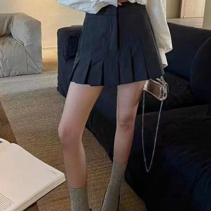学院风高腰显瘦羊毛A字百褶短裙
