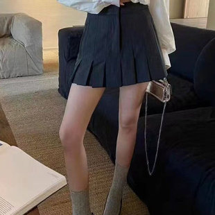 设计师学院百褶半身裙女高腰显瘦A字裙减龄时尚精细绵羊毛料短裙