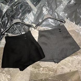 欧货侧边两扣假两件裙裤羊毛料高腰减龄款短裤短裙下摆不规则裙子