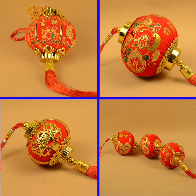 元旦春节装饰品小灯笼装饰挂件 车内挂饰 带灯新年金边喜庆红灯笼