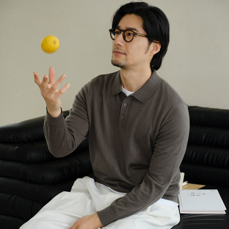 收留原创羊毛抗皱男士商务休闲POLO衫翻领长袖t恤秋季纯色打底衫