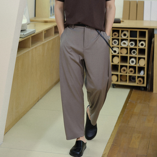宽松锥形品质通勤抗皱立裁品质长裤 灰色休闲裤 子 夏季 收留原创男士
